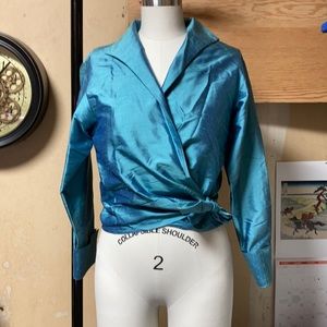 Vintage teale 100% silk wrap jacket
